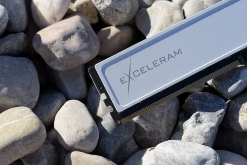 DDR5 U-DIMM BlackWhite Memory by Exceleram top of a stick